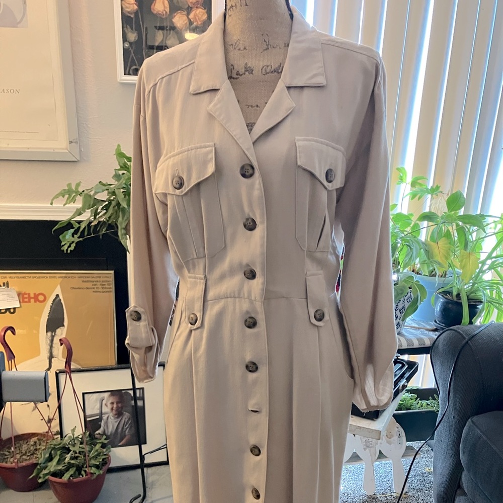 🤎 1980s vintage khaki cargo style pocket dress 🤎